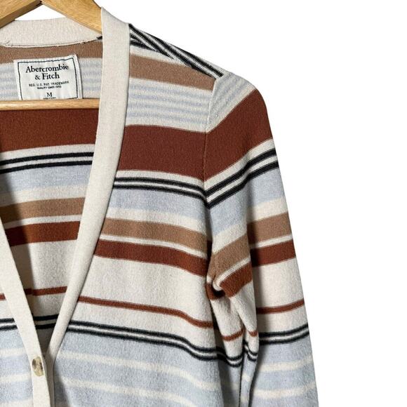 Abercrombie & Fitch Striped Cardigan Grandpacore Sweater‎ Brown Cream Blue, M - Picture 4 of 9